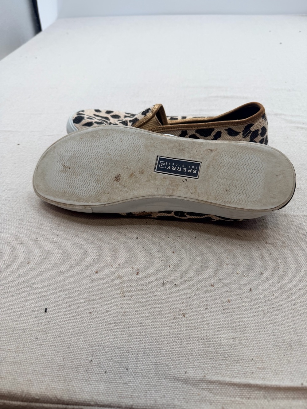Sperry Leopard Print Slip-On Flats with Metallic Trim - Women's Brown - Picture 9 of 11